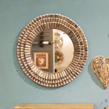 Driftwood Bamboo Large Round Wall Mirror
