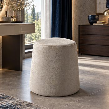 Smart Italian Beige Fabric Pouffe