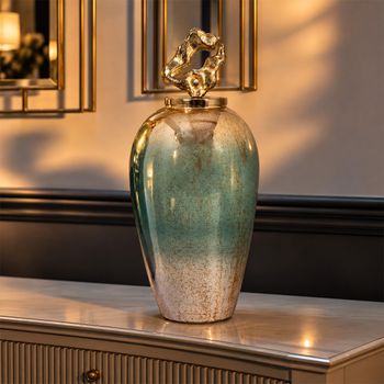 Betany Gold, Green and White Ceramic Large Jar Vase