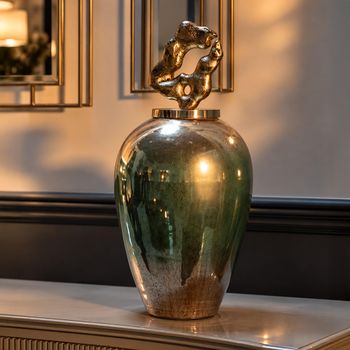 Betany Gold, Green and White Ceramic Medium Jar Vase