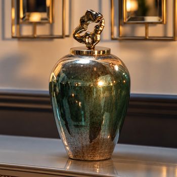 Betany Gold, Green and White Ceramic Small Jar Vase