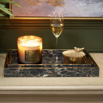 Set of 2 Deep Navy and Gold Glass Serving Tray