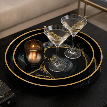 Set of 2 Midnight Glory Glass Tray Serving Decor
