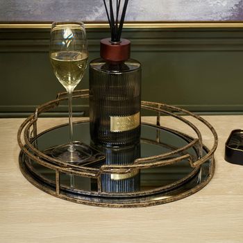 Set of 4 Drina Mirrored Trays Antique Gold Decor
