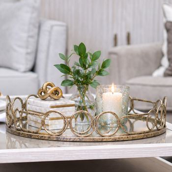 Set of 4 Remy Mirrored Trays Antique Gold Decor