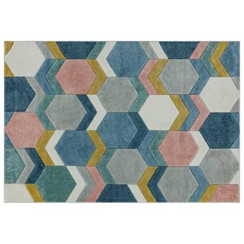 Sketch Hexagon Multi Colour Modern Hand Carved SK10 Rug - 120cm x 170cm
