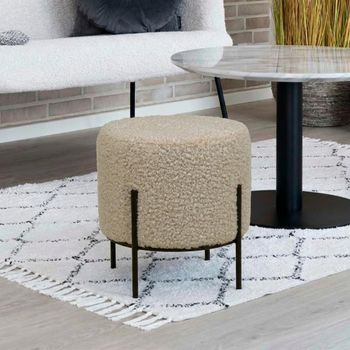 Alford Pouf Round Beige Boucle Fabric Decor