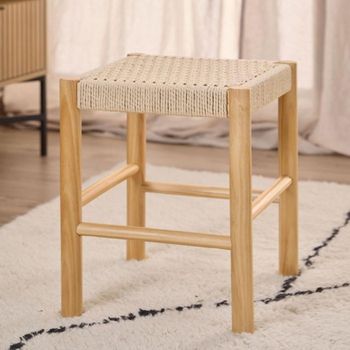 Alvin Stool Weaved Off White Pine
