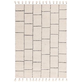Nepal Cream and Black Tile Rug - Sizes Available
