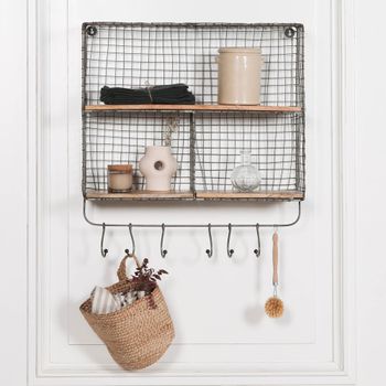 Metal Black 3 Compartment Hooks Wall Shelf