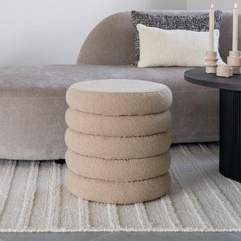 Brooklyn Pouf Storage Round Beige Boucle Fabric Decor
