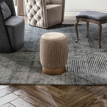 Nabucco Italian Beige Fabric Round Pouffe