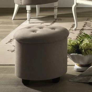 Nostalgia Italian Bianco Antico Leather Round Pouffe