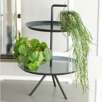 Clearance - Elena Grey Enamel and Black Metal Tripod Cake Stand Table