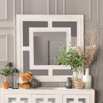 Clearance - Geo White Washed Mango Wood Wall Mirror - 120cm x 120cm