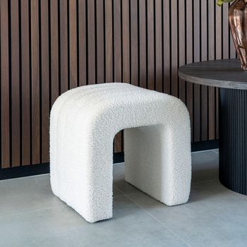 Colma Pouf White Boucle Fabric Decor
