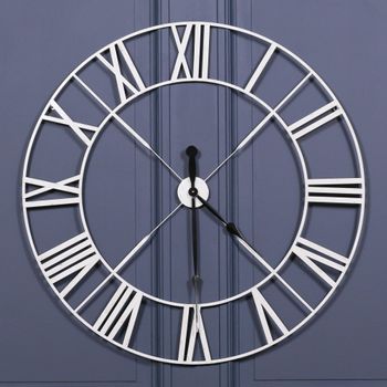 Distressed Metal Wall Round Clock Off White Twist Frame