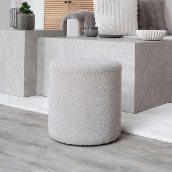 Ejby Pouf Round Beige Boucle Fabric Decor