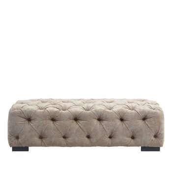 Fenton Ottoman Beige Fabric Tufted Stool