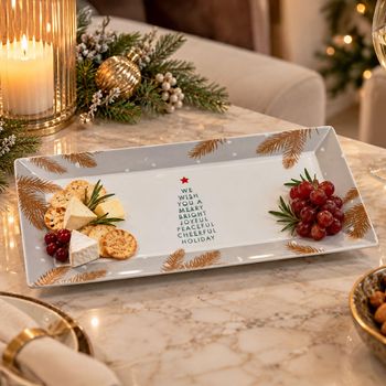 Festive Fir Platter Bone China White and Grey