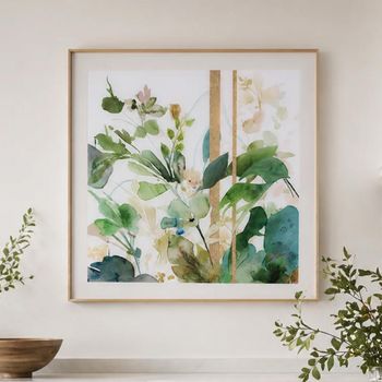 Floral Print Wall Art Green and Glistening Gold
