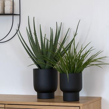 Set of 2 Fulda Flower Pots Black Metal Decor