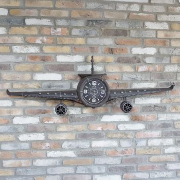 Aeroplane Grey Metal Clock