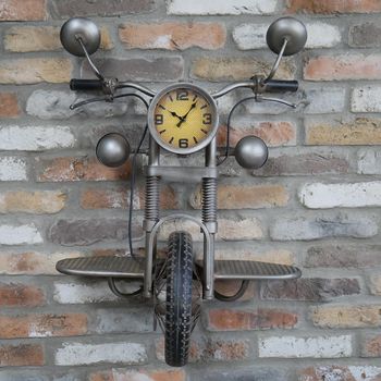 Motorcycle Wall Clock Mounted Grey Metal