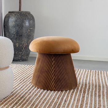 Hampton Pouf Ochre Velvet Fabric Decor