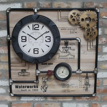 Industrial Clock Square Pipe Black Metal