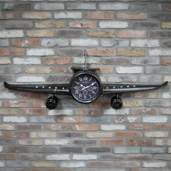 Aeroplane Wall Clock Industrial Style Black Metal
