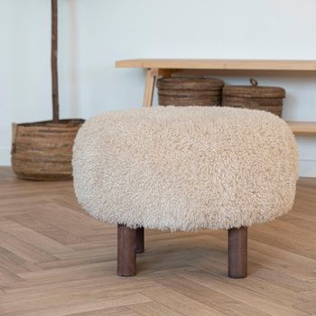 Round Light Brown Fabric Inverness Pouf