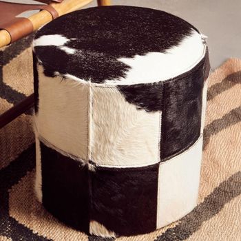 Kensington Townhouse Black and White Leather Round Pouffe