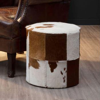 Kensington Townhouse Brown and White Leather Round Pouffe