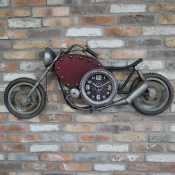Motorbike Grey Metal Clock