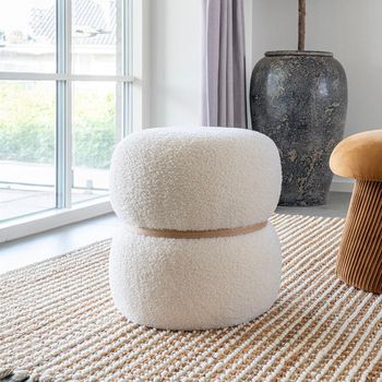 Milford Pouf Round White Boucle Fabric Decor