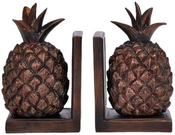 Copper Wood Pineapple Bookends Brown