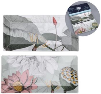 Set of 4 Natures Bloom 2 Platter Bone China White, Grey and Pink