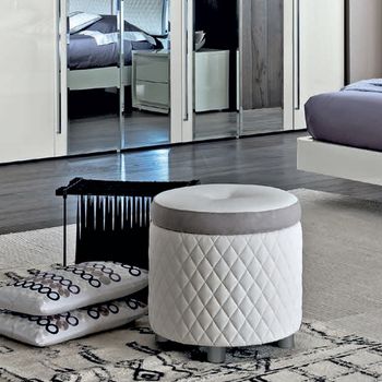 Dama Italian Bianca White Round Pouffe
