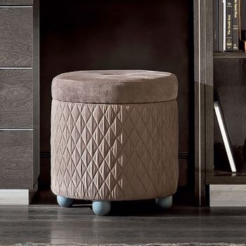 Platinum Italian Taupe Eco Nabuk Leather Round Pouffe