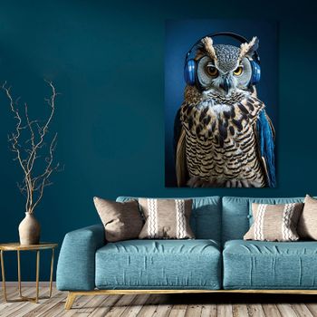 Owl Tempered Glass Wall Art Blue