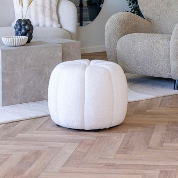 Paisley Pouf Round Off White Fabric