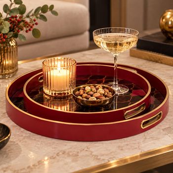 Set of 2 Haralson Metal Trays Black, Red and Gold Decor
