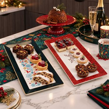 Set of 4 A Christmas Wish 2 Platter Bone China White, Black and Red