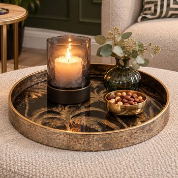 Set of 4 Palm Tree Tray Round Gold Decor