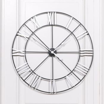 Silver Metal Large Round Wall Clock