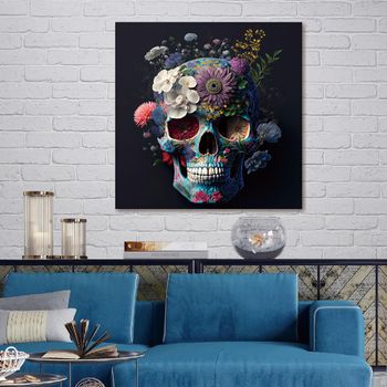 Skull with Flower Wall Art Glass Black