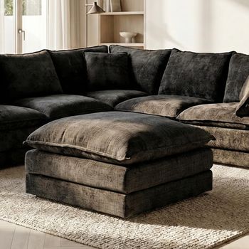 Solaya Black Fabric Square Footstool