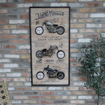 Vintage Motorbikes Grey Metal Clock