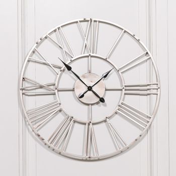 Wall Round Clock Vintage Silver Metal